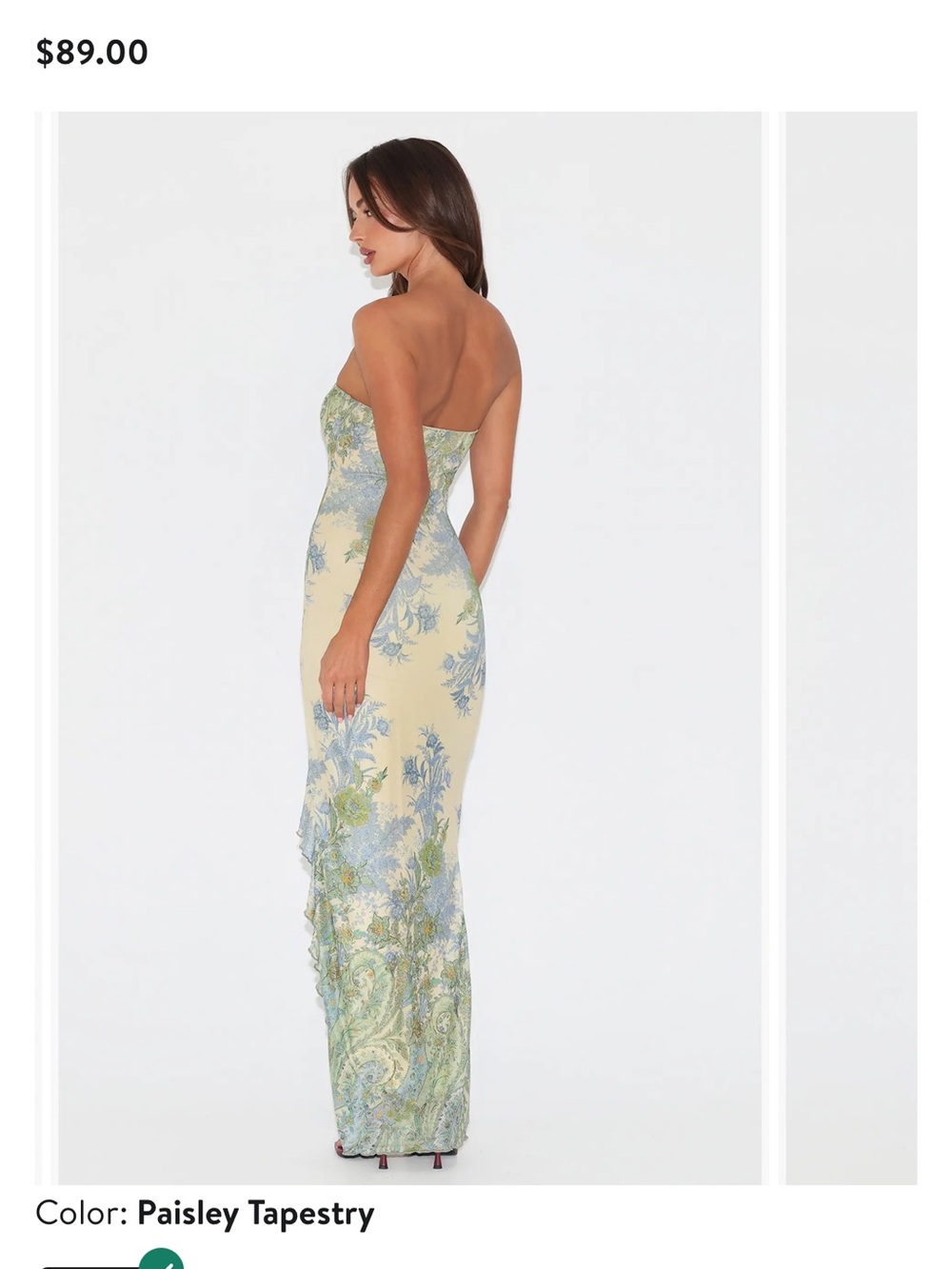 Tiger Mist Cream Strapless Floral Mesh Maxi Dress with Blue & Green Print - Picture 4 of 5